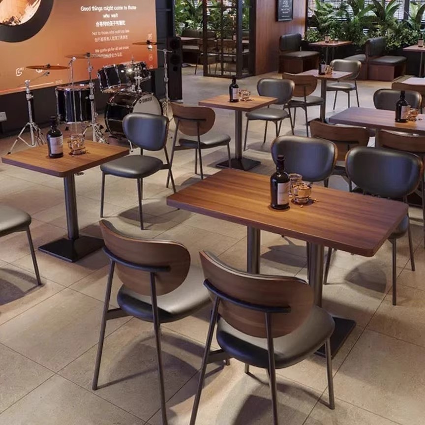 Retro-Style Solid Wood Table and Chair Set for Bar, Restaurant, Pub, Coffee Shop, Trendy Western Dining Booth Sofa