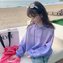 女童卫衣儿童春秋款2024新款女孩秋季秋冬洋气套头渐变紫长袖上衣