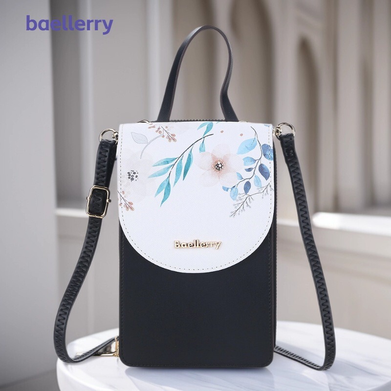 New Mobile Phone Bag Women's BAELLERRY Korean Style Touch Screen Printed Shoulder Bag Mini Vertical Crossbody Bag Wallet