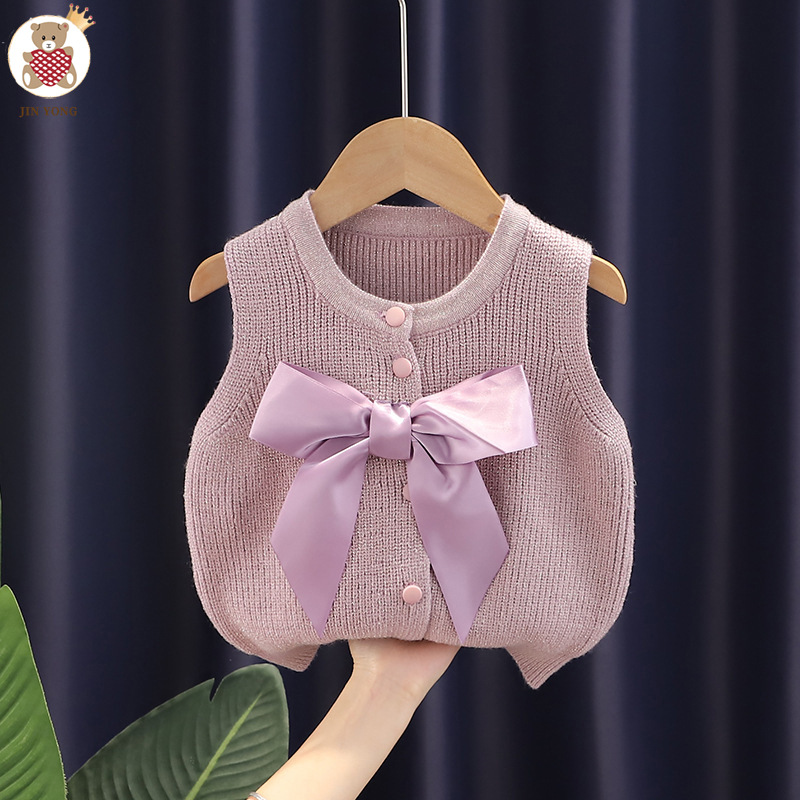 JINYONG/Jin Yong Xiong [entrega de una pieza] Chaleco de las Niñas Ropa de otoño Chaleco de suéter de bebé de punto para niños