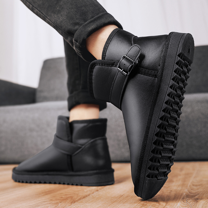 Erkekler için kar botları, 46, peluş ve kalın deri kışlık, lage wam pamuklu ayakkabılar, 45 numara, siyah boncuklu botlar,_voghion.com