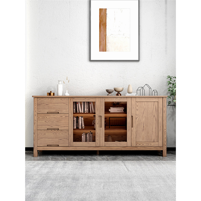 Nordic Solid Wood Locker Living Room Storage Cabinet Modern Simple Ash 1.8 m Tea Cabinet with Door Sideboard