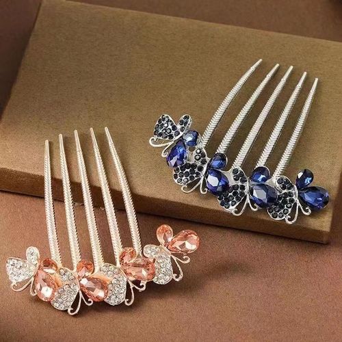 Alloy Diamond Insert Hair Comb Korean Style New Hair Accessory Five Tooth Comb Versatile Plate Hair Clip Ponytail Plate Hair Fork Wholesale