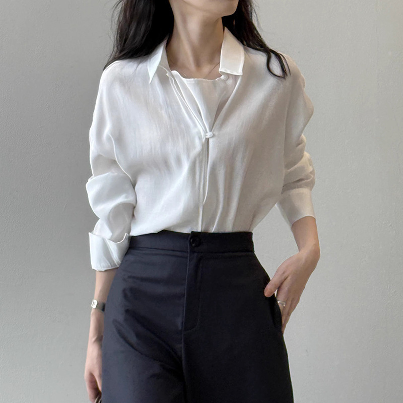 现货厂家批发 气质垂感长袖衬衫女 设计感套头 上衣小衫 新款|undefined