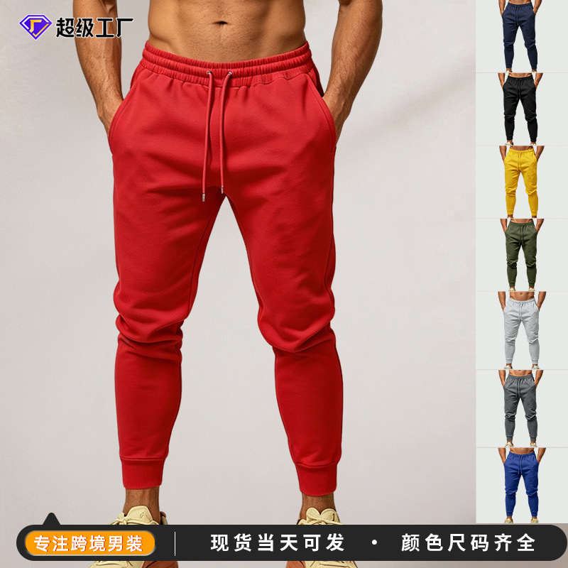 European and American style TK men's sweatpants, all-season loose-fit fleece outdoor sports pants, solid color, simple, versatile, and casual