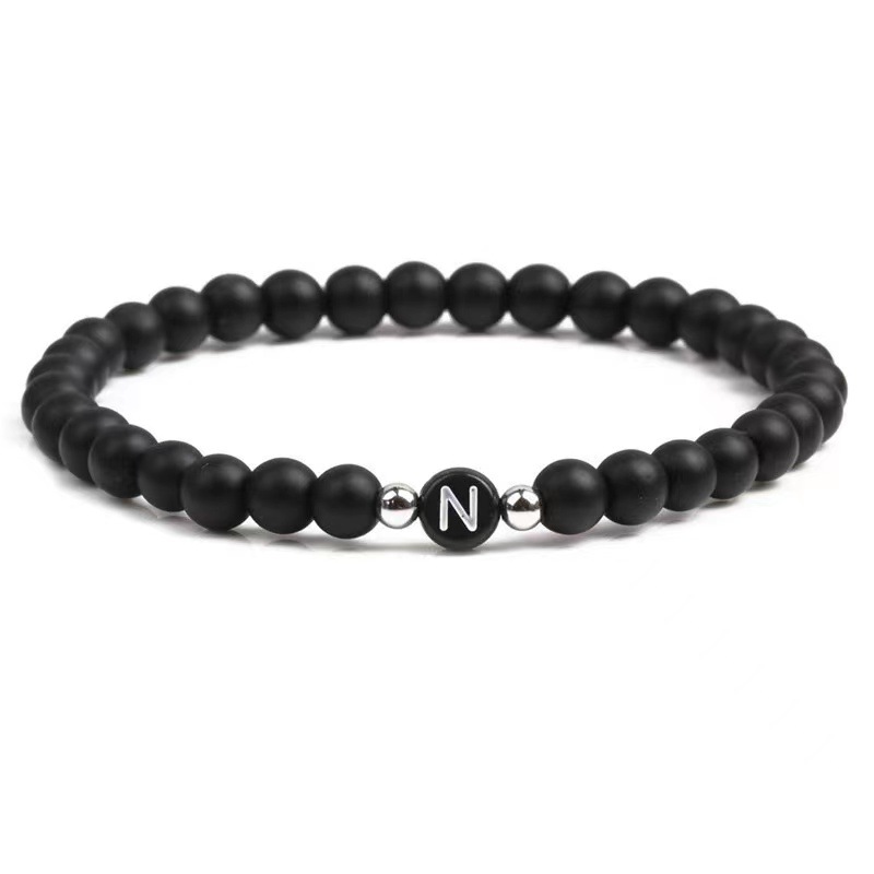 Europa y América natural negro esmerilado ágata 26 cartas pulsera con cuentas cuerda elástica carta pulsera personalizada pareja pulsera