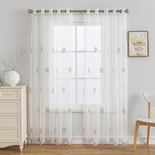 Amazon cross-border yarn curtain transparent opaque deciduous yarn wear rod perforated window screen foreign trade finished curtain wholesale