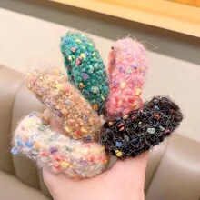 秋冬新款毛线发圈高弹力丸子头发绳毛绒绒混色扎头发皮筋网红同款
