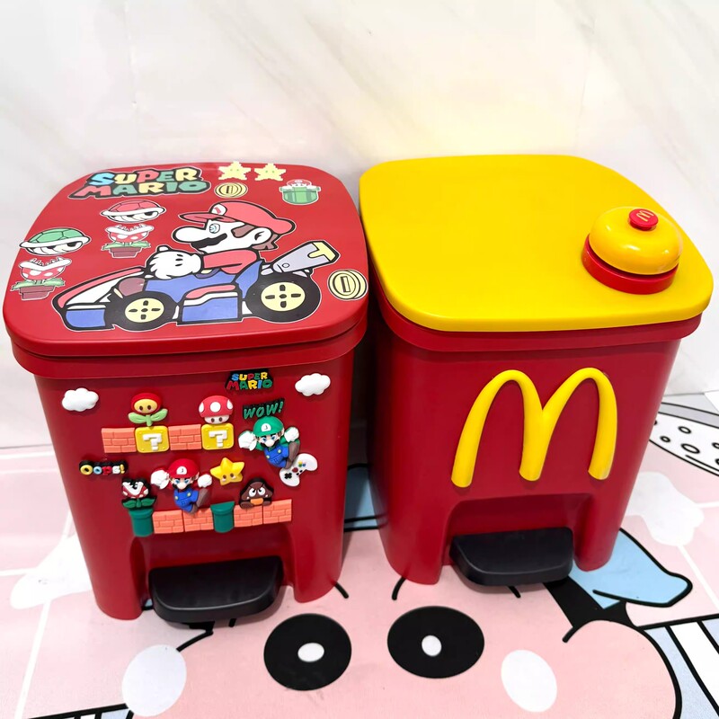 New Mcdonald's High-Looking Trash Can with Mario Cartoon Design, Creative Large-Capacity Waste Paper Bin with Lid for Bedroom and Living Room New Mcdonald's High-Looking Trash Can with Mario Cartoon Design, Creative Large-Capacity Waste Paper Bin with Lid for Bedroom and Living Room