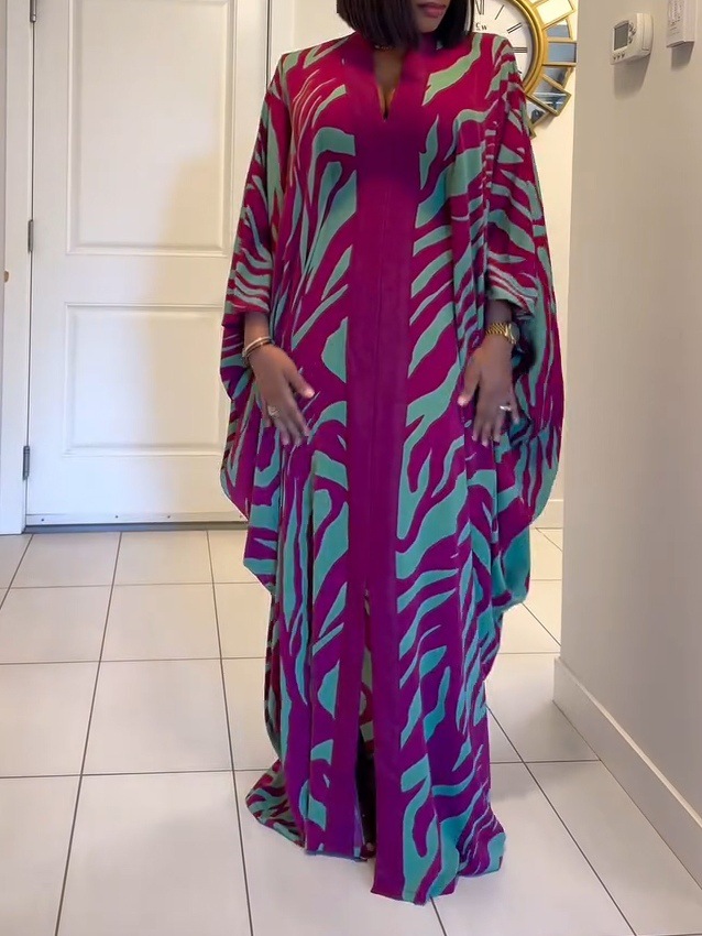 2025 New Cross-Border Vacation Beach Cape Cardigan 3D Digital Print Casual Middle Eastern Dubai Robe Women's Clothing_ecoleips.com