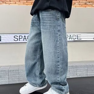 Children's Handsome Children's Wear Spring and Autumn Jeans Boys' Wide Leg Pants Middle and Big Children's New Straight Pants Fried Street Thin Wear