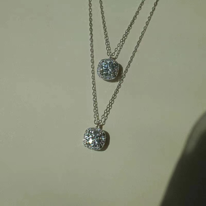 S925 Sterling Silver Gold Plated Square Diamond Necklace For Women_voghion.com