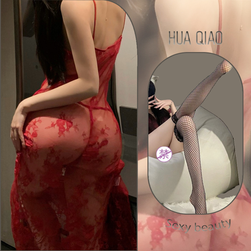 레드 + 블랙 망사 스타킹