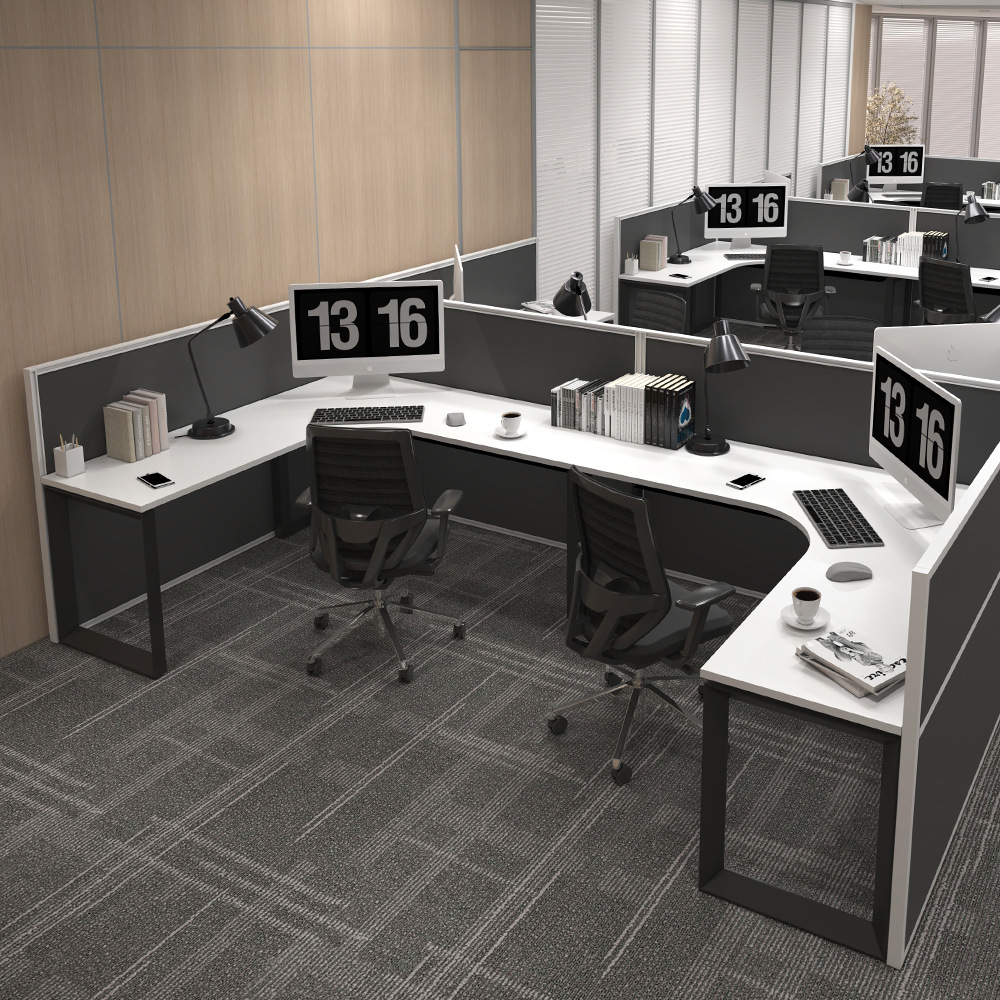 Esquina de la pantalla escritorio de personal de escritorio de oficina de dos personas simple escritorio de partición de escritorio de computadora en forma de L