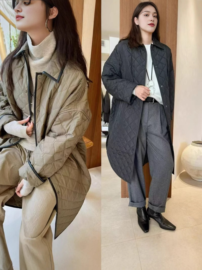 To Scandinavian Women's Clothing 2024 Autumn and Winter New Quilted Cocoon-Shaped Cotton Mid-Length Outwear Fashionable Casual Jacket
