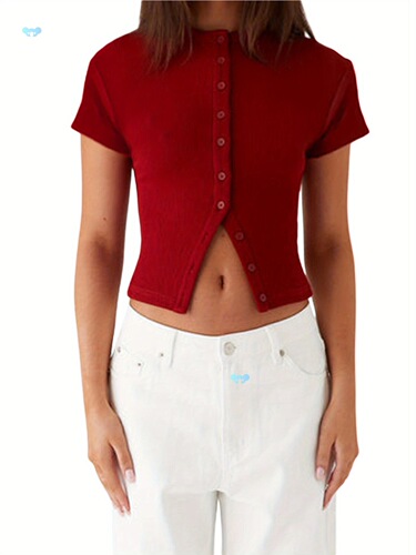 Women's Navy Blue Casual Button Up Knit Top