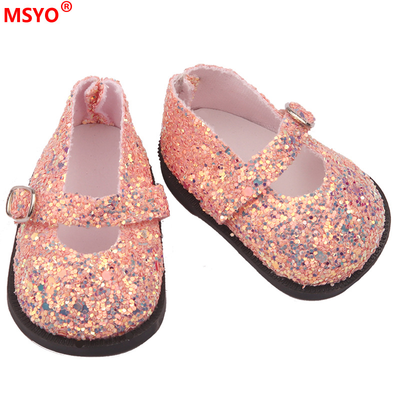 18 pulgadas American Girl muñeca zapatos 43cm muñeca lindo arco amor lentejuelas zapatos muñeca zapatos de lona