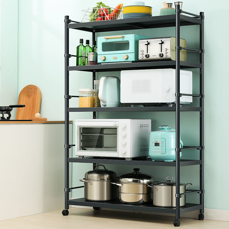주방 보관 랙 가정용 바닥 장착형 다층 전자 레인지 랙 스테인레스 스틸 두꺼운 보관 랙 냄비 보관 랙