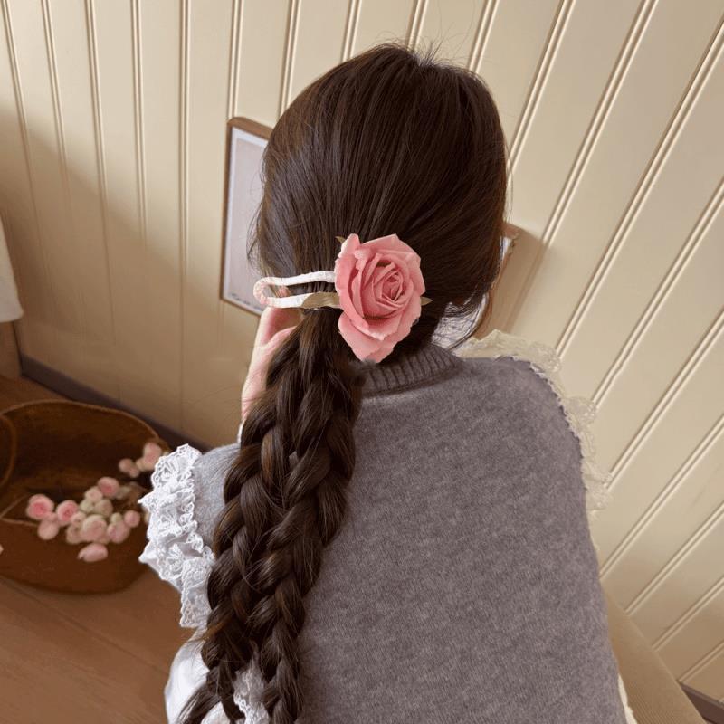 超仙仿真玫瑰花发夹后脑勺气质低马尾百合花朵抓夹氛围感百搭发饰|undefined