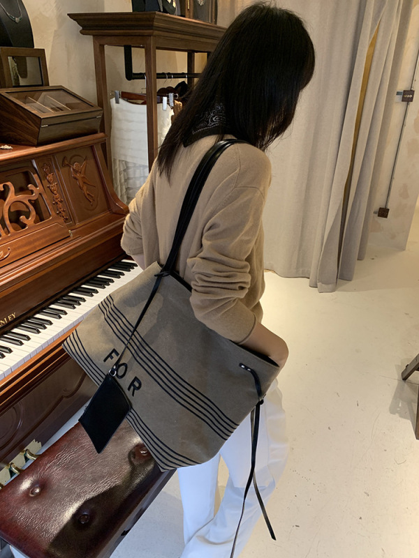 乔戈百搭单肩大包简约帆布大容量水桶包小众设计复古托特包女士包|undefined