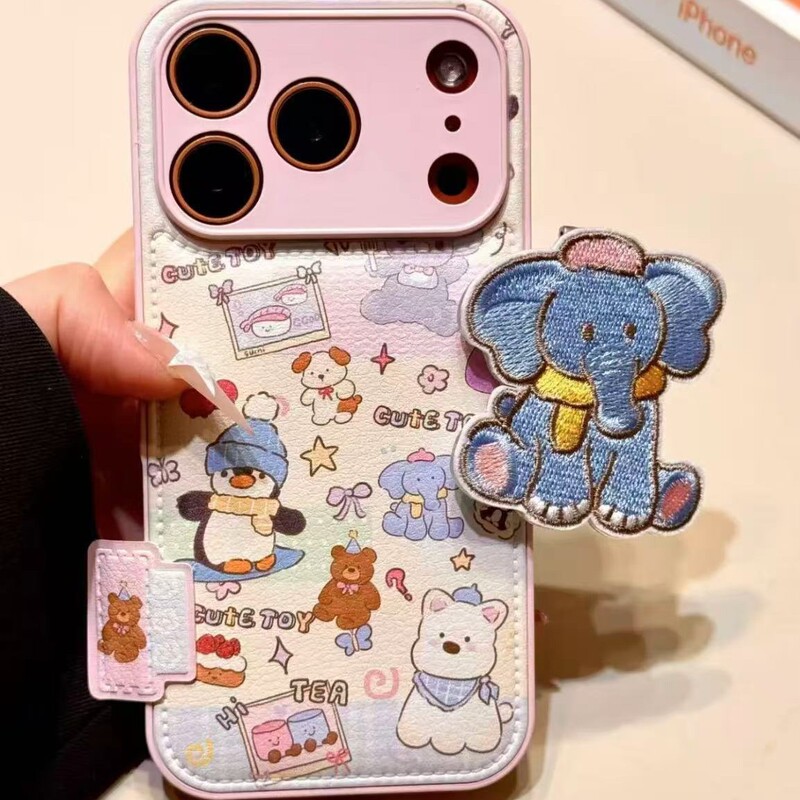 Cartoon Elephant Penguin Iphone17 Mobile Phone Case Apple 16Promax New Cute Oil Painting Animal Air Cushion Case