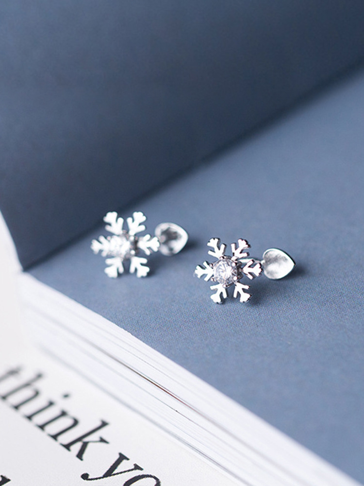 Corea del Sur pendientes simples temperamento femenino personalidad pendientes de moda pendientes del todo-fósforo 925 plata esterlina diamante copo de nieve clip de oreja sin