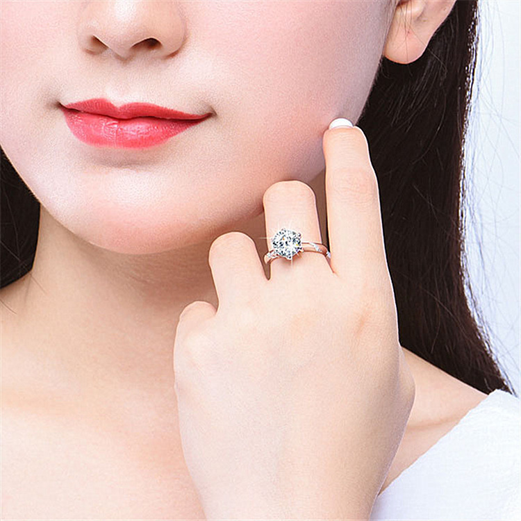 Diamond Wedding Ring For Women, Classic Six Claw Opening Ring_voghion.com