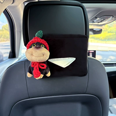 Car tissue box/set | Creative Tissue Hanging Bag - plush-tissue-box-black-red-hat-bee-dog