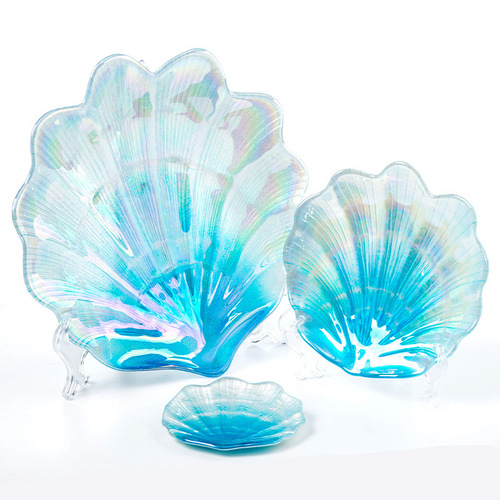 New glass plate, shell plate, decorative plate, tray, wholesale, high-looking plate, fruit plate, manicure plate