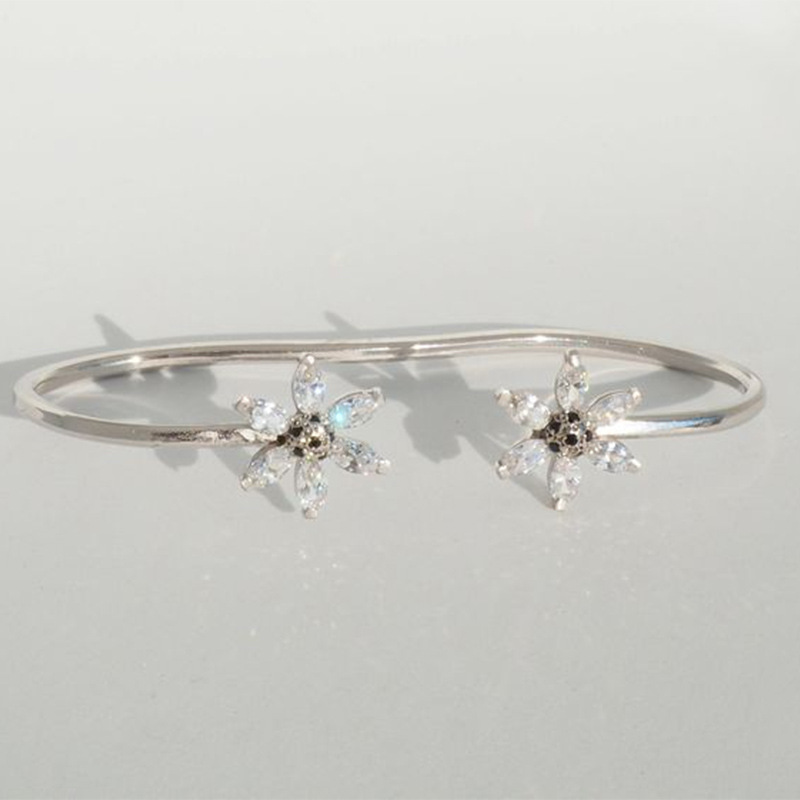 Brazalete floral de zircón personalizado anillo de dos piezas ajustable brazalete de apertura no se desvanece accesorios brazalete de mujer