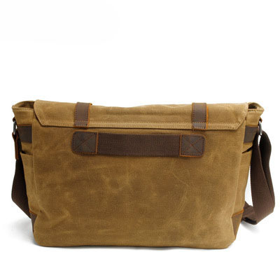 Retro canvas shoulder bag, casual cross-body bag for men, waxed waterproof canvas computer bag with crazy horse leather messenger bag wholesale