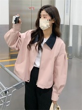 粉色短款外套女春秋新款小个子感超好看休闲夹克上衣薄款