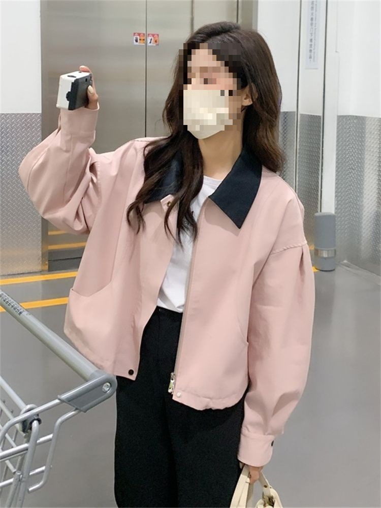 粉色短款外套女春秋新款小个子感超好看休闲夹克上衣薄款