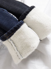 羊羔绒加绒牛仔裤女加长高腰高弹力大码胖mm显瘦保暖东北铅笔裤子