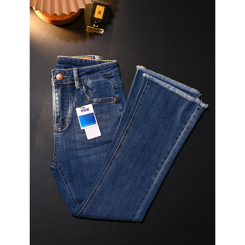 2023 autumn and winter New High waist micro flared jeans for women fleece-lined thickened slim fit all-match slimming micro flared pants