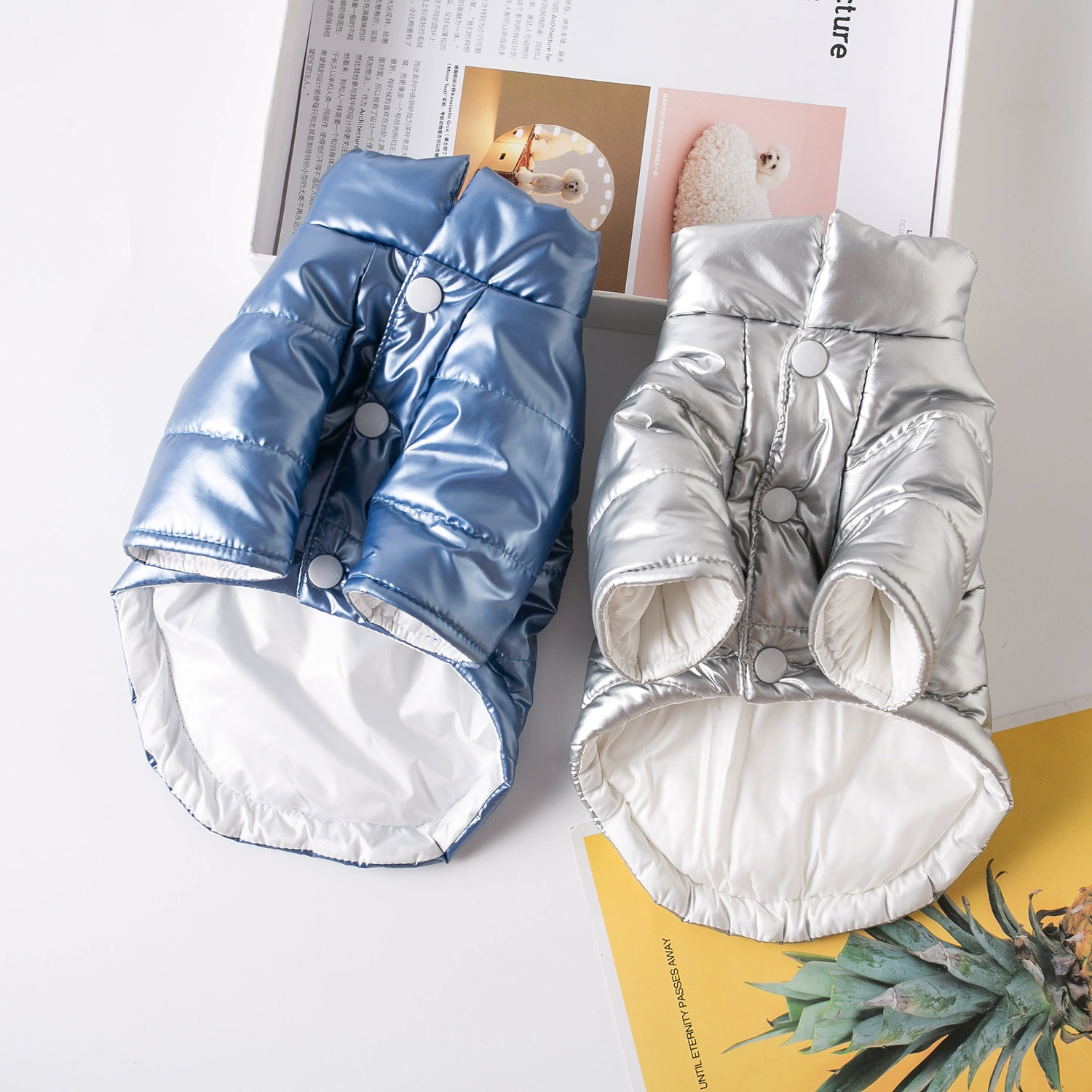 Водонепроницаемая одежда с хлопковой подкладкой для собак, одежда для собак, трансграничная Внешняя торговля, зимнее теплое утолщенное пространство, серебристая двухногая Тяговая одежда с хлопковой подкладкой