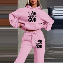 2025跨境欧美潮牌加绒卫衣卫裤套装新款女装字母印花连帽衫女套装