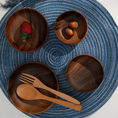 Japanese acacia wood disc solid wood pallet wooden serving plate home dish plate wholesale hotel plate dessert plate