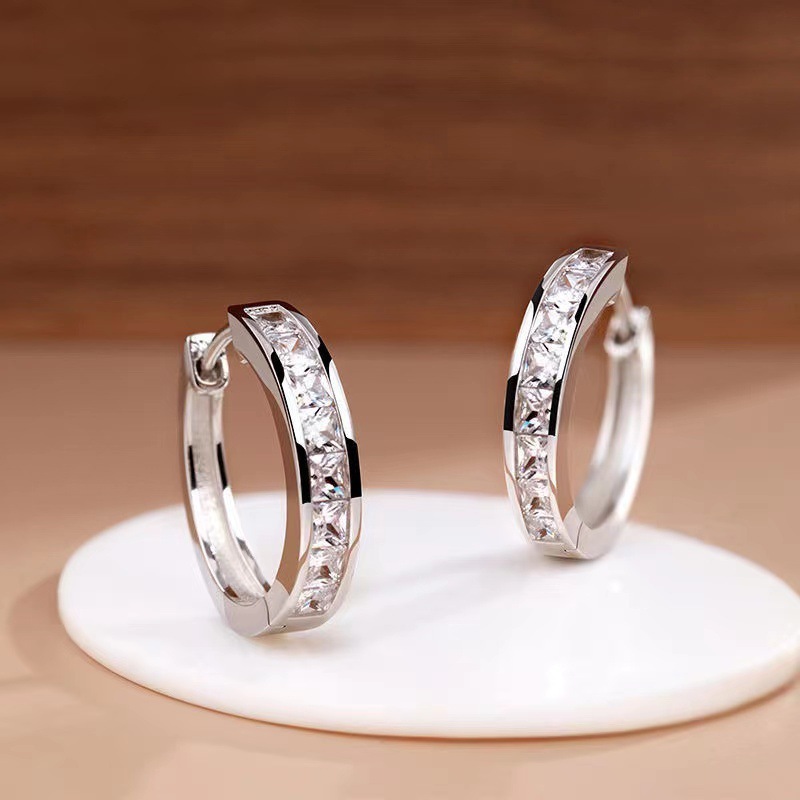 New Square Zircon Earrings for Women, Fashionable Sparkling Diamond Hoop Earrings, Trendy Minimalist Style Men's Single Earring