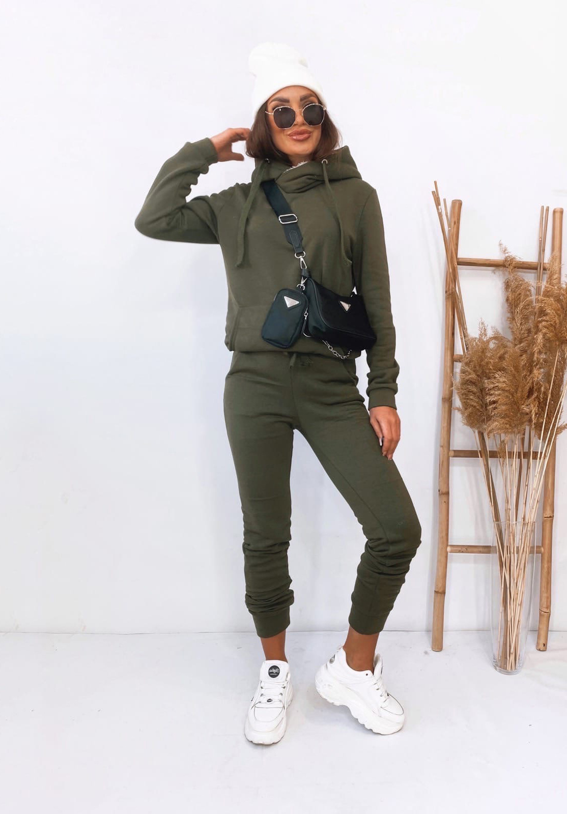 Solid Color Hooded Sweatshirt Trousers 2 Piece NSMUZ98678