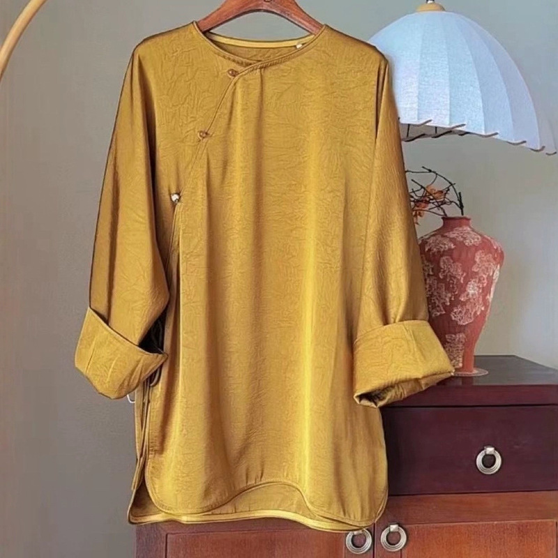 Spring and Autumn Nanyou New Arrival Silk Jacquard Flower Top Simple Elegant Retro New Chinese Style Light Guofeng Shirt for Women Spring and Autumn Nanyou New Arrival Silk Jacquard Flower Top Simple Elegant Retro New Chinese Style Light Guofeng Shirt for Women