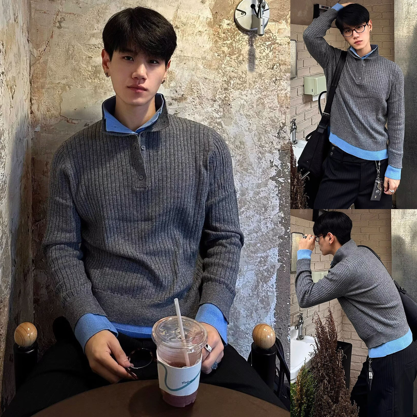 Falsas dos piezas de collar henry jersey suéter hombre viejo estilo de alto sentido de otoño invierno suéter fábrica transfronteriza al por mayor