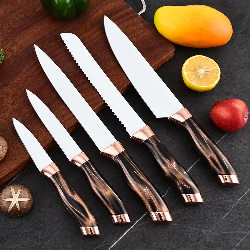 Cuchillo de mármol cocina oro rosa conjunto de cuchillos transfronterizos cuchillo de cocina de acero inoxidable cuchillo galvanizado asiento de cuchillo spot para el hogar