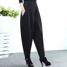 黑色休闲裤子女春秋冬季加绒小脚哈伦裤宽松显瘦气质松紧腰萝卜裤
