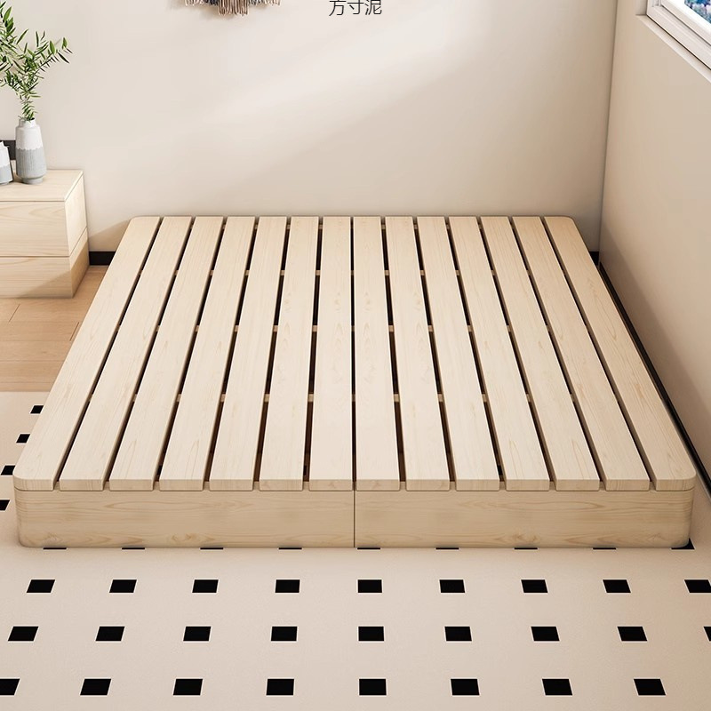 Breathable and Moisture-Proof Solid Wood Tatami Bed Frame Without Bedside, Suitable for Rental Houses, Japanese-Style Low Bed, and Homestay Platform Bed