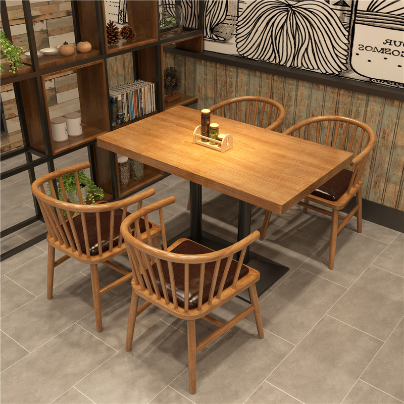 美式复古餐桌椅组合奶茶店咖啡店小餐桌简约餐厅铁艺实木一桌两椅