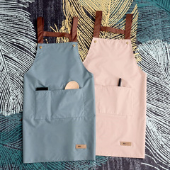 Solid color modern simple pongee waterproof suspenders kitchen household waterproof and oil-proof apron set printable