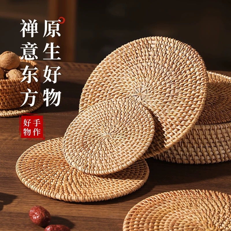 Vietnamese Rattan Tea Pot Mat, Cup Mat, Woven Tea Ceremony Placemat, Dining Table Mat, Bowl Mat, Plate Mat, Heat Insulation Mat, Storage