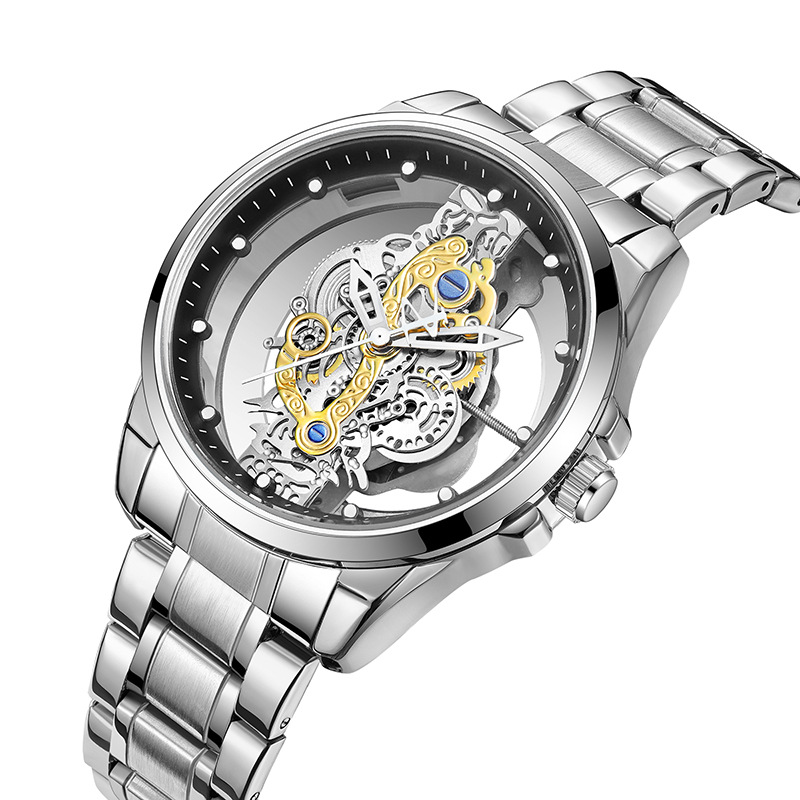 Men's Quartz Watch Double Sided Transparent Hollow Waterproof_voghion.com