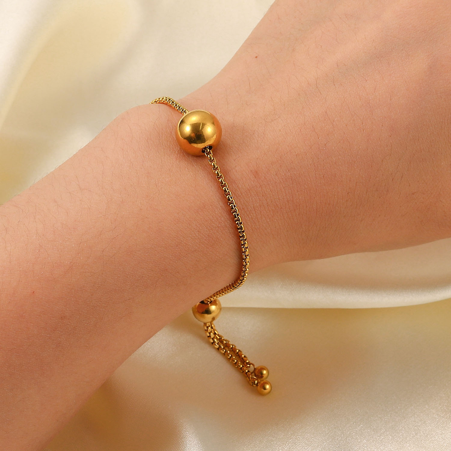 New Style 18K Gold plated round Ball Pendant Stainless Steel Bracelet